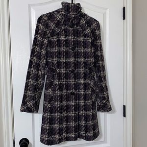 Purple Plaid Wool Blend Coat